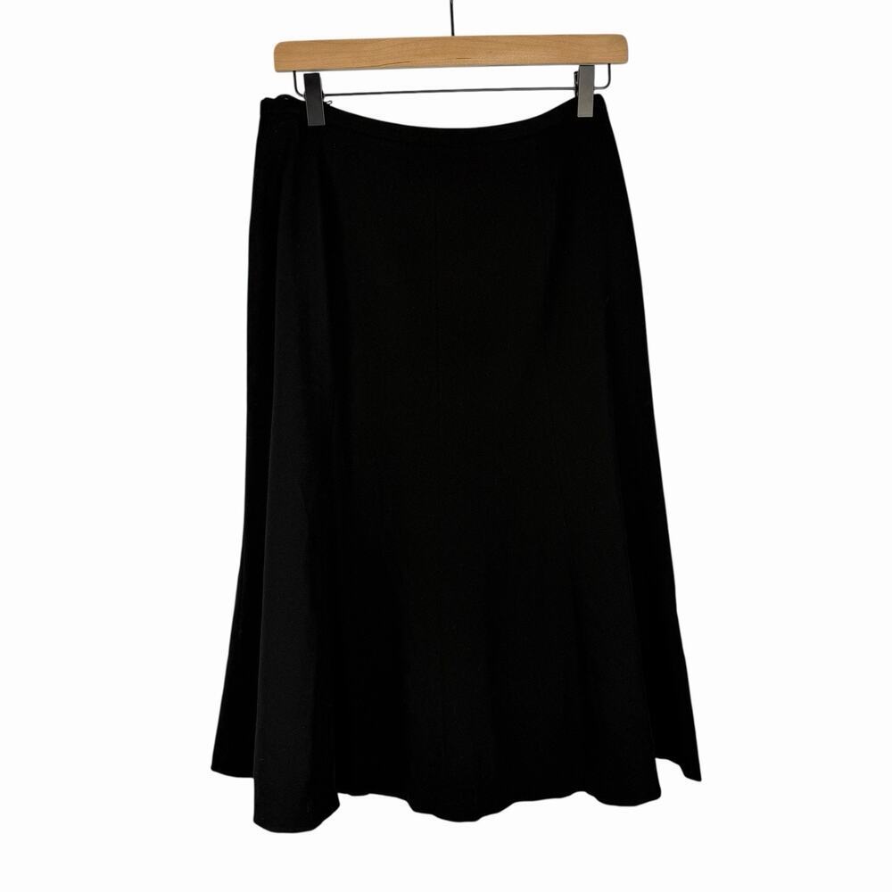 TALBOTS Wool Blend Panel Midi Skirt Black Size 8 A-line Career Goth Office
